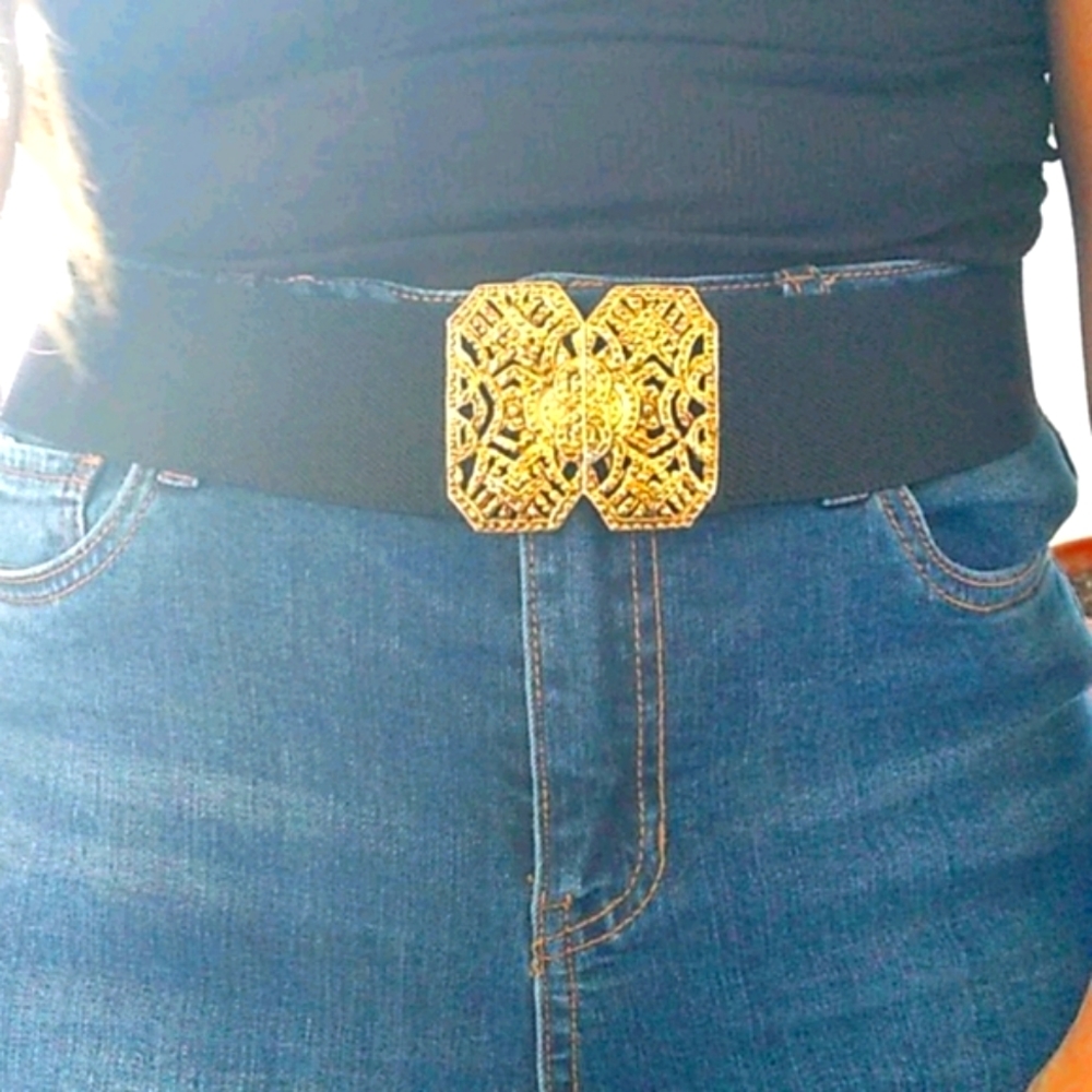 Vintage Gold Black Belt One Size